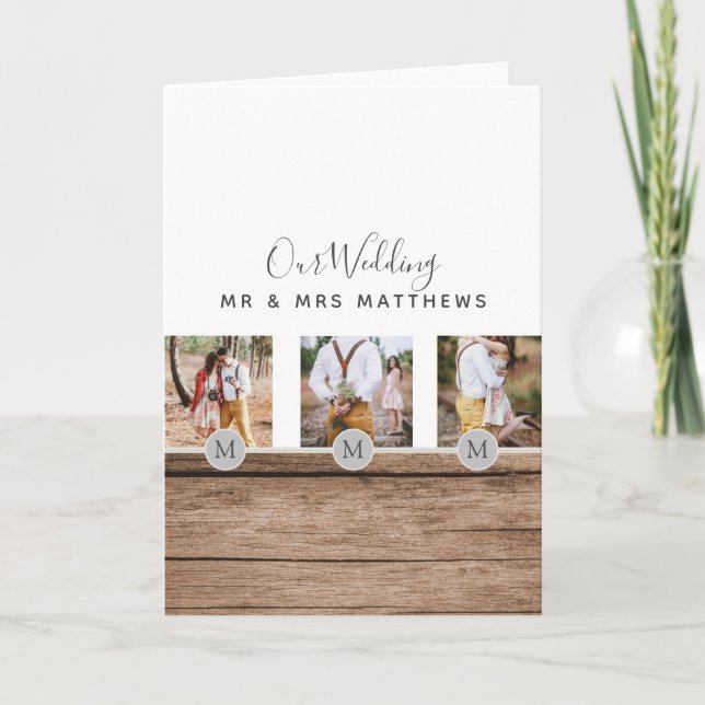Invitation Photo Rustic Collage Monogram NEWLYWEDS WEDDING (Devant)