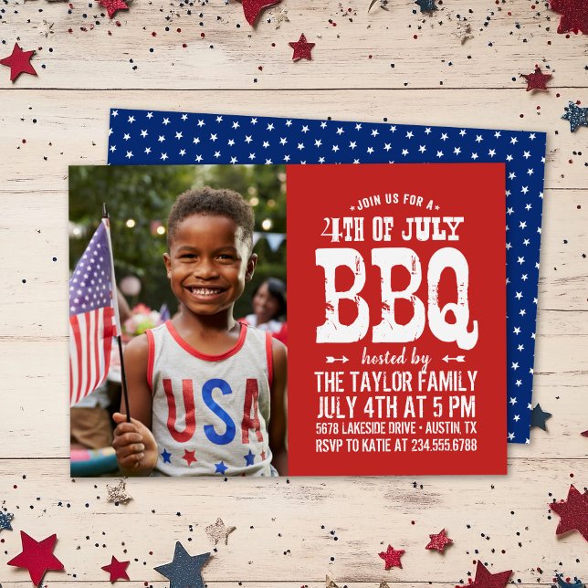 Invitation photo Rustique 4 juillet BBQ (Créateur téléchargé)