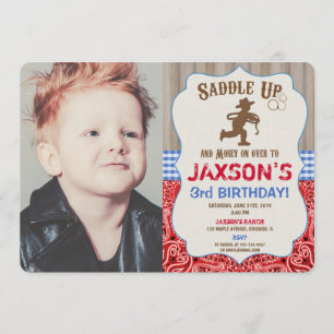 Invitation Photo rustique de garçon occidental d'anniversaire