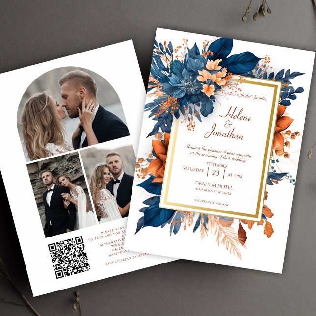 Invitation Photo Rustique moderne QR Code Floral Mariage élég (Modern Rustic Photo QR Code Floral Elegant Wedding Invitation)