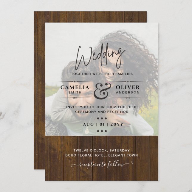 Invitation PHOTO rustique OVERLAY Wedding INVITE QR Code RSVP (Devant / Derrière)