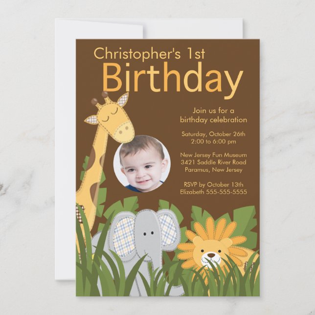 Invitation Photo Safari Jungle Animal Kid fête d'anniversaire (Devant)