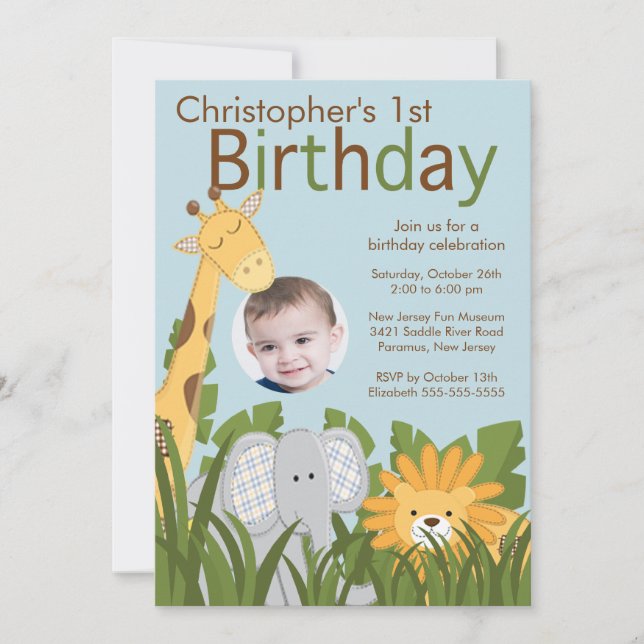 Invitation Photo Safari Jungle Animal Kid fête d'anniversaire (Devant)