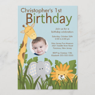 Invitation Photo Safari Jungle Animal Kid fête d'anniversaire