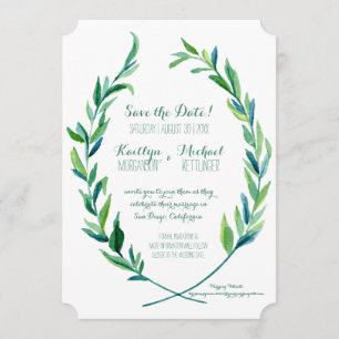 Invitation Photo Save the Date Laurel Wreath Olive Leaf Art