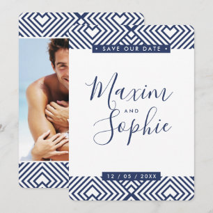 Invitation PHOTO SAVE THE DATE simple GEO moderne marine mari