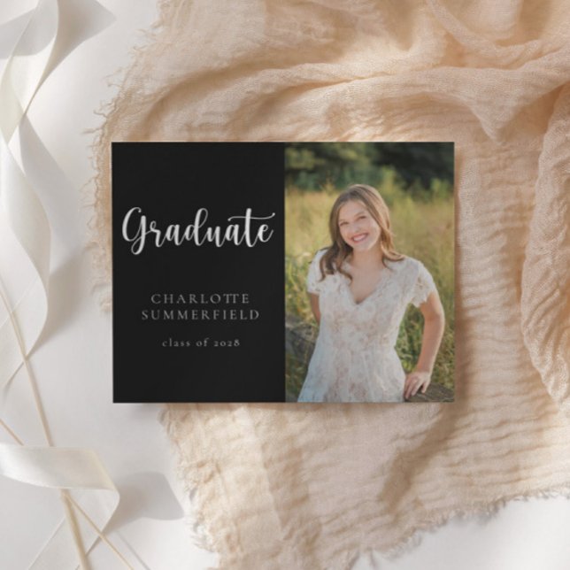 Invitation Photo Script Décontracté élégant | Graduation (Créateur téléchargé)