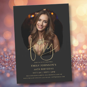 Invitation Photo Script noir et or 40e anniversaire