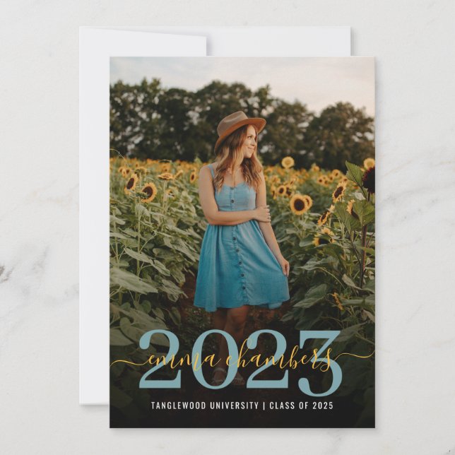 Invitation Photo Script Overlay Sunflowers Graduation Party (Devant)
