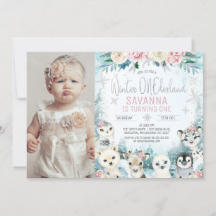 Invitation Photo Silver Arctic Winter Onederland Anniversaire
