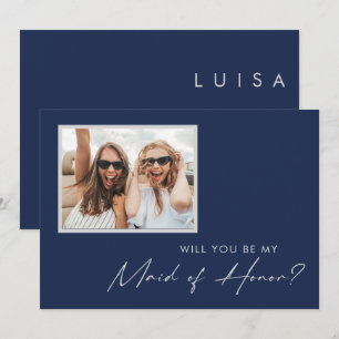 Invitation Photo Silver de la Marine moderne Maid of Honor Pr
