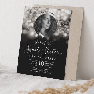 Invitation Photo Silver Hollywood Lights Sweet 16 Party