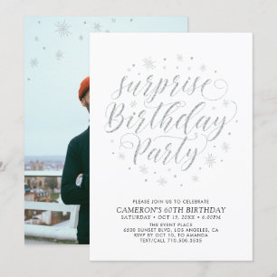 Invitation Photo Silver Surprise moderne Fête d'anniversaire