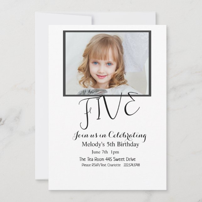 Invitation photo simple, 5e anniversaire Photo (Devant)