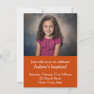 Invitation Photo simple avec Baptême de dos Zig-Zag Orange