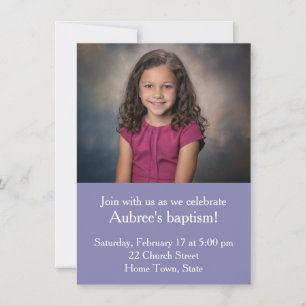 Invitation Photo simple avec Baptême de dos Zig-Zag violet