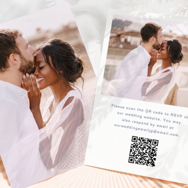 Invitation Photo simple avec Rsvp QR Code Mariage bleu (Créateur téléchargé)