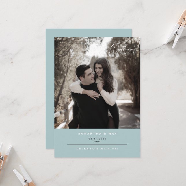 Invitation Photo simple Couple Hiver Ice Bleu Contemporain (Devant/Arrière en situation)