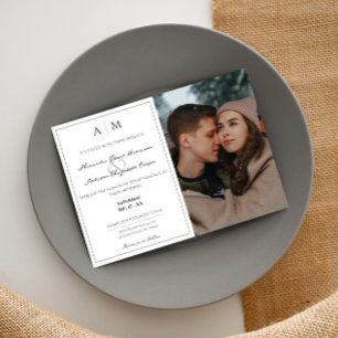 Invitation Photo simple et Mariage blanc de monogramme