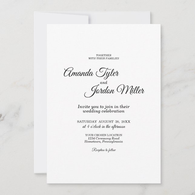 Invitation Photo simple Mariage de calligraphie noir et blanc (Devant)