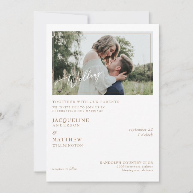 Invitation Photo simple moderne avec les parents Mariage (Devant)