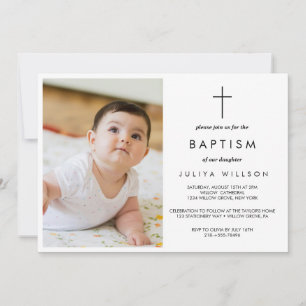 Invitation Photo simple noir du baptême