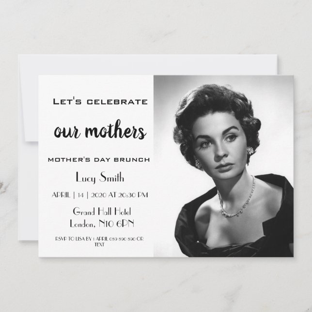 Invitation Photo simple noir et blanc Fête des mères Brunch (Devant)