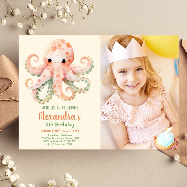 Invitation Photo sous l'aquarelle de la mer Anniversaire (Créateur téléchargé)