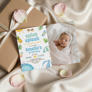 Invitation Photo Splash Splash d'été pour un 1er anniversaire