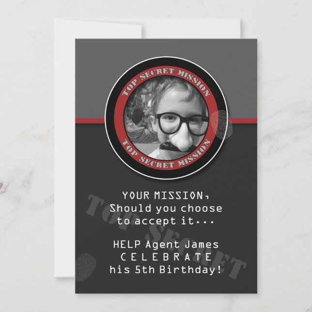 Invitation photo SPY Birthday Party (Devant)