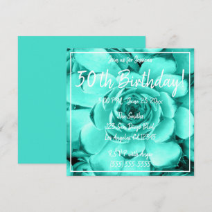 Invitation Photo Succulente teintée Turquoise 50e anniversair