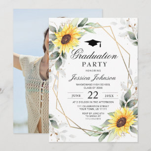 Invitation PHOTO Sunflower Eucalyptus Graduation Party