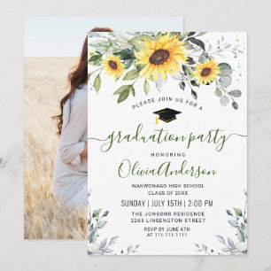 Invitation PHOTO Sunflowers Eucalyptus Graduation Party