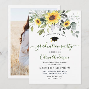 Invitation PHOTO Sunflowers Eucalyptus Graduation Party