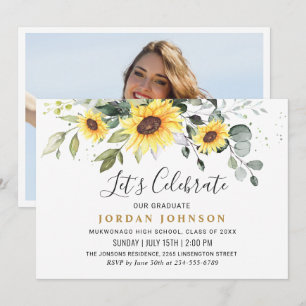 Invitation PHOTO Sunflowers Eucalyptus Graduation Party
