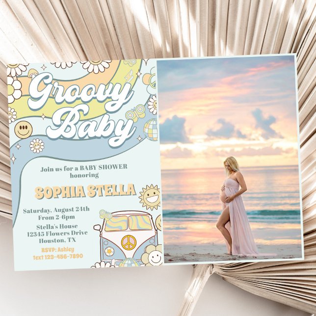Invitation Photo super Baby Retro Rainbow Baby shower Party (Créateur téléchargé)