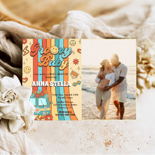 Invitation Photo super Baby Retro Rainbow Baby shower Party