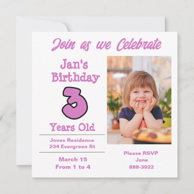 Invitation Photo sur l'invitation de Young Girl Party (Devant)