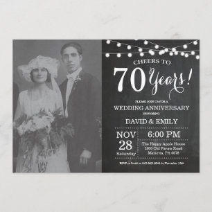Invitation Photo sur tableau noir pour les 70 ans de mariage