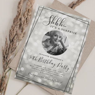 Invitation Photo SURPRISE 50e Anniversaire Bokeh Étincelant A