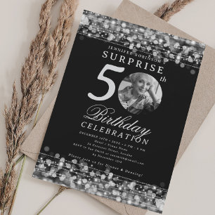 Invitation Photo SURPRISE 50e anniversaire lumières argentées