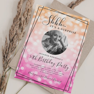 Invitation Photo SURPRISE 50e Anniversaire Ombre Rose Bokeh