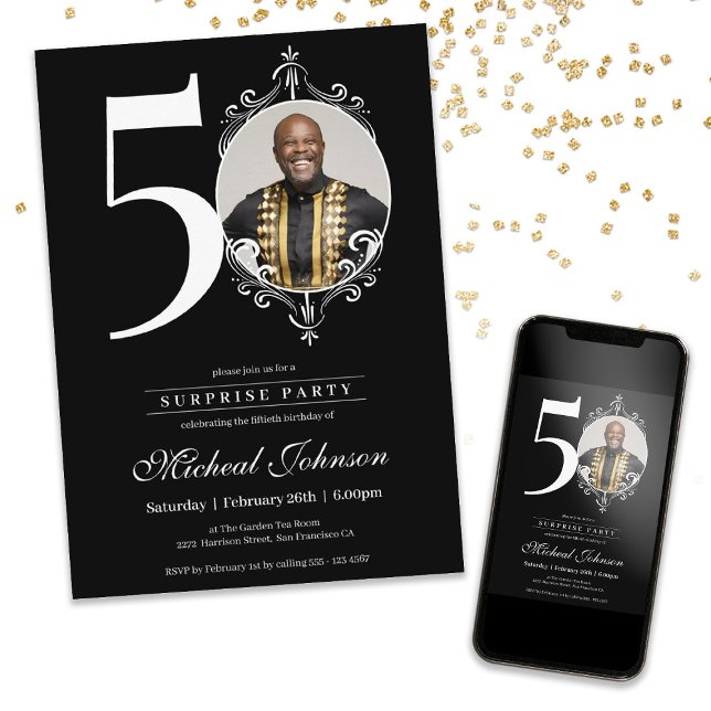 Invitation Photo Surprise 50e fête d'anniversaire (50th Birthday Surprise Party Photo Invitation)