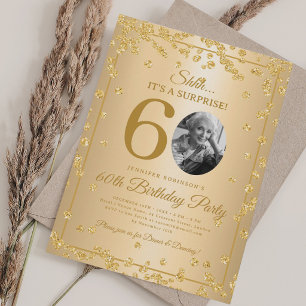 Invitation Photo SURPRISE 60e Anniversaire Or Paillettes Conf