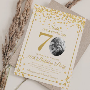 Invitation Photo SURPRISE 70 Anniversaire Paillettes Champagn