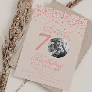 Invitation Photo SURPRISE 70e Anniversaire Champagne Or Rose 