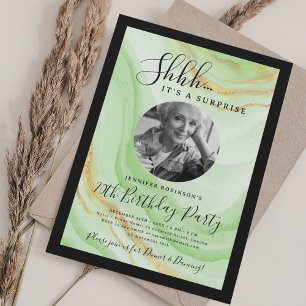 Invitation Photo SURPRISE 70e Anniversaire Marbre Vert 