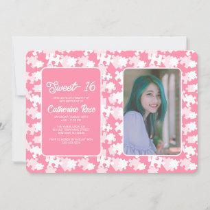 Invitation Photo Sweet 16 Pink And White Puzzle