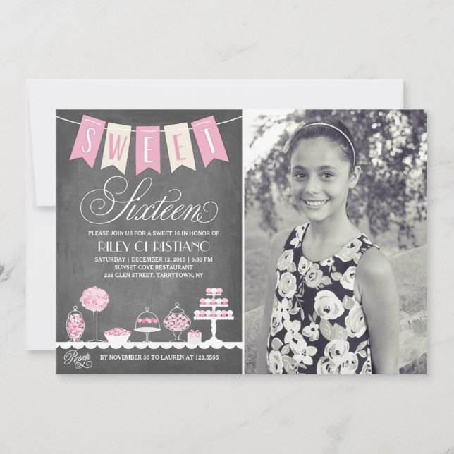 Invitation Photo sweet sixteen | Anniversaire (Devant)