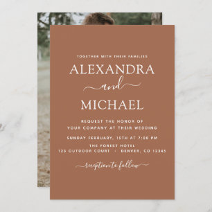Invitation Photo Terra Cotta Boho Mariage Simple